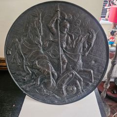 Antique 19thC Belgian Patinated Brass/Bronze 55cm Battle Shield