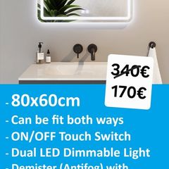 LED Bathroom Mirror Makeup Cosmetic 80x60cm