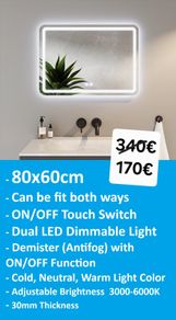 LED Bathroom Mirror 80x60cm or 60x80cm Antifog
