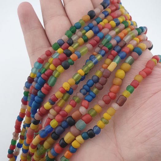 Vintage African Style MultiColor 4-5.5mm Glass Beads Necklace Strands