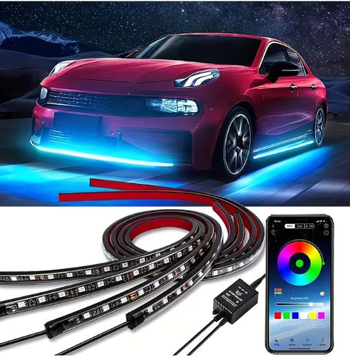 Underglow Car LED Lights Kit, RGBI Neon Accent Strip Lights, 16 Million Colors DIY & Music Mode with App Control, DC 12V Universal for Car