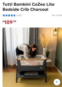 Tutti Bambini CoZee Lite Bedside Crib Charcoa,l