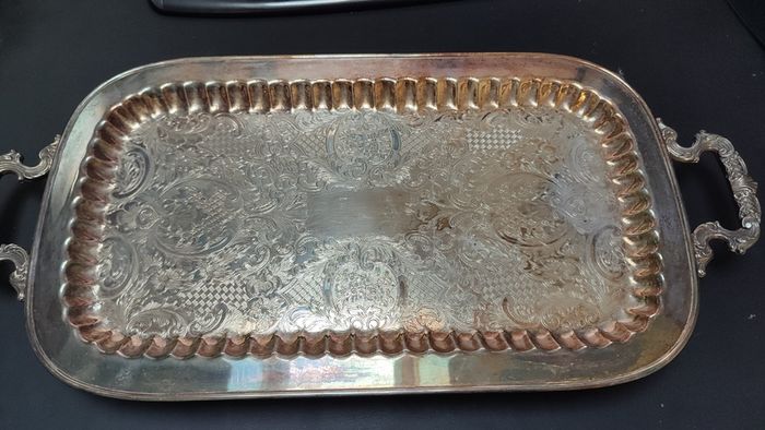 Vintage Silver Plated Butlers Serving Tray Platter Claw Footed 24 inch x 12 inch Leonard English