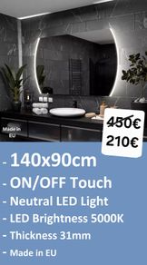LED Bathroom Mirror 140x90cm Touch Switch Bright