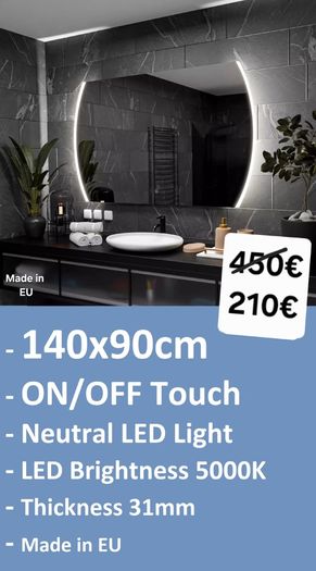LED Bathroom Mirror 140x90cm Touch Switch Bright