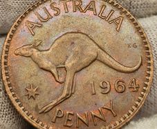 Australia 1964 1d Penny Coin Beautiful Uncirculated Toned