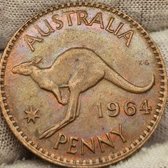 Australia 1964 1d Penny Coin Beautiful Uncirculated Toned