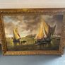 Pair of Vintage Gilt Framed Sailing Boat Harbour Paintings Image 2