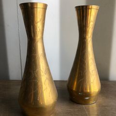 Vintage Pair Indian Brass Vases