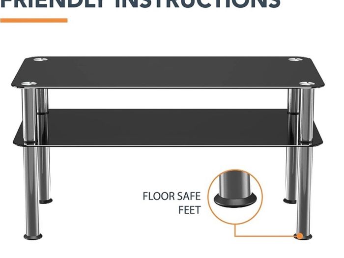 Chrome and Black Coffee Table with Shelf - Tempered Safety Glass Coffee Table - Small Table W80cm x D40cm x H41.5cm - Living Room Furniture/Office Furniture (FREE POSTAGE)