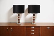 Mid-Century Pair of Clear Glass and Rosewood Table Lamps by Atelje Glas &amp; Tra, 1960s.
