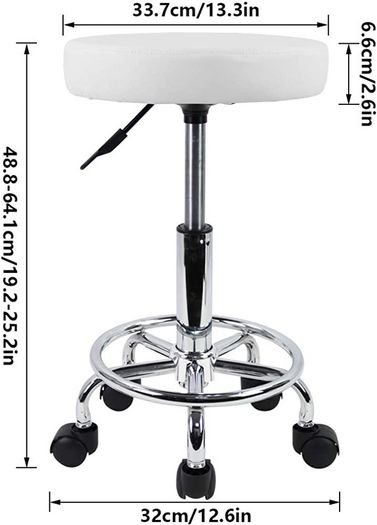 PU Leather Round Rolling Stool with Foot Rest Swivel Height Adjustment Medical Spa Drafting Salon Tattoo Work Office Massage Stools Task Chair Small (FREE POSTAGE)
