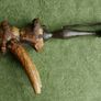Vintage late 19th century Scottish novelty antler handled knife and fork , modelled as a deer with a face and brass tail, with a steel blade Image 10