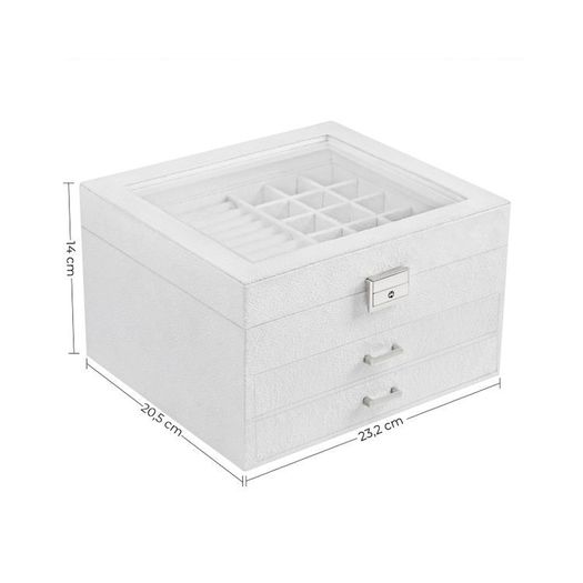 Jewelry box with drawers and glass lid White