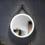 600mm Round LED Bathroom Mirror with Black Frame & Leather Strap, Touch Sensor, Anti-Fog, Dimmable 3-Colour Lighting Image 2