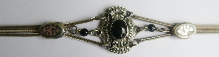 Vintage Sterling Silver 925 Onyx Bracelet Length 7.5" - 13,8g