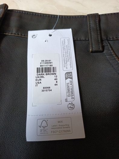 Primark Dark Brown A-Line Faux  Leather Skirt.   S.M - 12-14.   B.N.W.T.