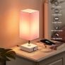 Touch Table Lamp, Pink Bedside Lamps with 3 Way Dimmable, Small Bedside Lamp with USB C+A Charging Ports, Bedroom Lamp for Bedroom Living Room with Pink Fabric Shade (LED Bulb Included) Image 3