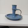 Vintage Studio Pottery Chamberstick Candle Holder, Mottled Blue & Green Glaze Image 2