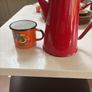 Free Enamel Smaltum colourful mug with this Vintage - Mid Century Red Enamel Coffee Pot with attached lid - 17 cm to lid level Image 9