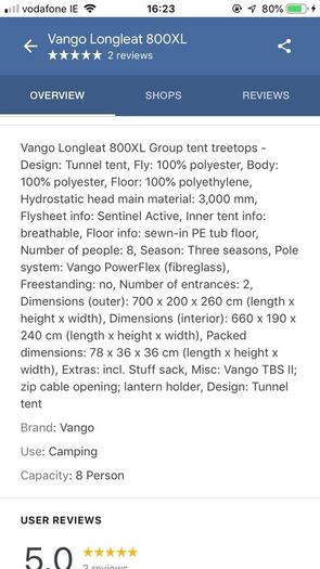 Vango 800 longleat 8 man pole tent