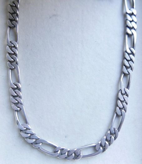 Vintage Sterling Silver 925 Figaro Necklace 20" Long Chain Link Flat Vintage Silver Sterling Gift Men 37,6g