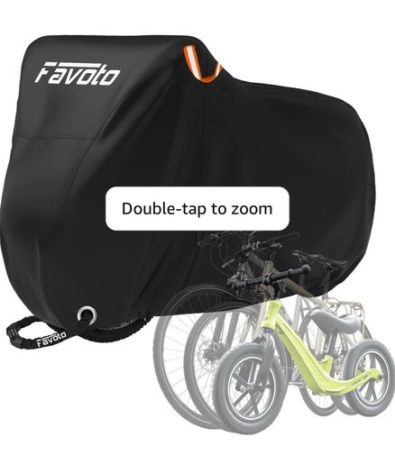 Bike Cover for 3 Bikes 210T Waterproof Outdoor  Bicycle Storage, Black Cover with Lock Hole, 2 Windproof Buckles & Storage Bag, UV Protection for Mountain & Road Bikes (220/120/110cm)
