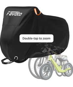 Bike Cover for 3 Bikes 210T Waterproof Outdoor  Bicycle Storage, Black Cover with Lock Hole, 2 Windproof Buckles & Storage Bag, UV Protection for Mountain & Road Bikes (220/120/110cm)
