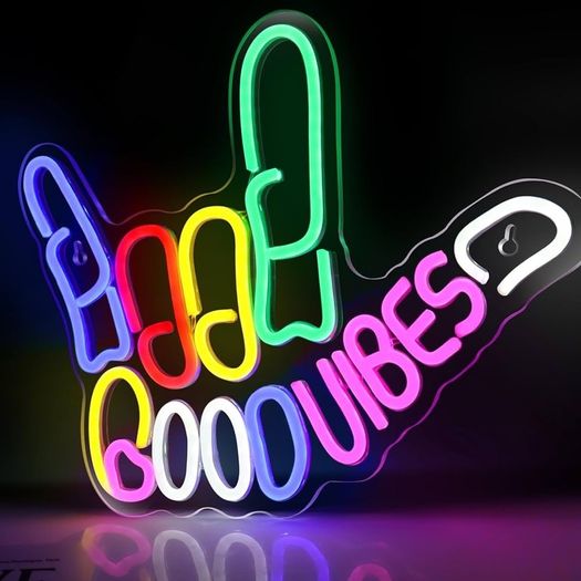 Good Vibes Neon Sign, Dimmable Gesture Neon Signs With Switch, Colorful USB Powered LED Light Up Signs for Wall Decor, Game Room, Bedroom, Party Club Decor