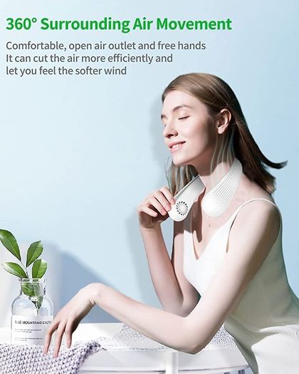 Portable Neck Fan Bladeless Hands Free Usb Rechargeable Battery Operated Neck Fans with 360 Degree Cooling, 3 Speeds Personal Headphone Design Mini Small Leafless Fan for Men Women Adult Kids