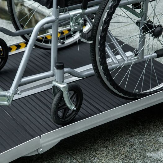 Wheelchair Ramp, 152L x 73Wcm, 272KG Capacity, Folding Aluminium Threshold Ramp with Non-Skid Surface, Transition Plates Above and Below for Home, Steps, Stairs, Curbs, Doorways