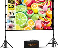 Projector Screen and Stand,Towond 100 inch Indoor Projection Screen Portable Outdoor Projection Screen 16:9 4K HD Rear Front Movie Screen