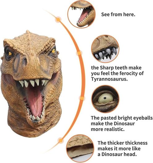 Dinosaur Mask T-rex Head Latex Realistic Animal Full Head Mask for Halloween Costume Party Carnival Cosplay