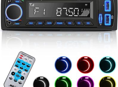 7 LED Colors Car Stereo Handsfree Calling Bluetooth 5.0 Car Radio, Stereo & Clock, 4X60W FM Radio USB/AUX (FREE SHIPPING)