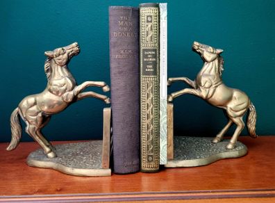 Vintage brass horse bookends