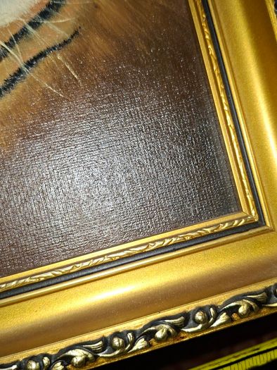2 Genuine Paintings of a Lion and a Tiger in a Gilded Frames