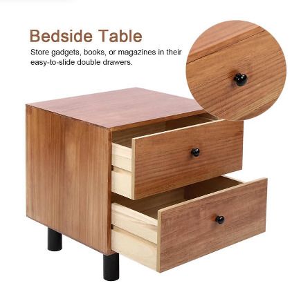 BRAND NEW 45x38x47cm Bedside Cabinet Table Night Stand Storage Nightstand with Two Drawers for Living Room Bedroom