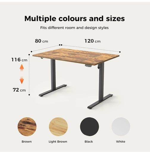 Height-Adjustable Electric Desk, 120x80 cm