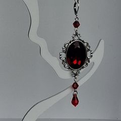 Gothic Ornate Filigree Deep Red Garnet Tassel Earrings