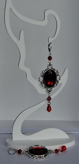 Gothic Ornate Filigree Deep Red Garnet Tassel Earrings