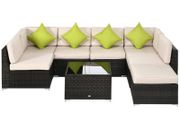 8-Piece PE Rattan Corner Sofa Set - Outdoor Garden Furniture, Patio Wicker Seating with Cushions, Washable Cushion Covers, and Tempered Glass Table, Brown