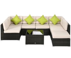 8-Piece PE Rattan Corner Sofa Set - Outdoor Garden Furniture, Patio Wicker Seating with Cushions, Washable Cushion Covers, and Tempered Glass Table, Brown