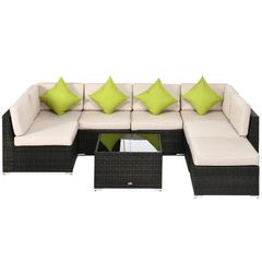 8-Piece PE Rattan Corner Sofa Set - Outdoor Garden Furniture, Patio Wicker Seating with Cushions, Washable Cushion Covers, and Tempered Glass Table, Brown