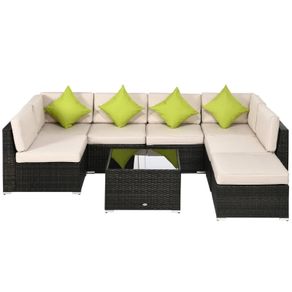 8-Piece PE Rattan Corner Sofa Set - Outdoor Garden Furniture, Patio Wicker Seating with Cushions, Washable Cushion Covers, and Tempered Glass Table, Brown