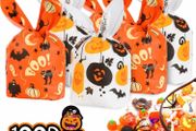 100 PCS Halloween Sweets Bags Halloween Party Bag Fillers, Treat Candy Bags for Trick or Treat Party,Biscuit Goody Gift Bags with 14 23cm for Halloween Party Favor (FREE EXPRESS POSTAGE)