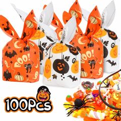 100 PCS Halloween Sweets Bags Halloween Party Bag Fillers, Treat Candy Bags for Trick or Treat Party,Biscuit Goody Gift Bags with 14 23cm for Halloween Party Favor (FREE EXPRESS POSTAGE)