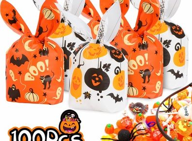 100 PCS Halloween Sweets Bags Halloween Party Bag Fillers, Treat Candy Bags for Trick or Treat Party,Biscuit Goody Gift Bags with 14 23cm for Halloween Party Favor (FREE EXPRESS POSTAGE)