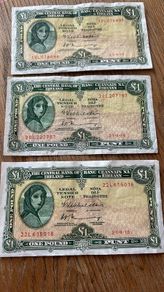 3 one pound lady lavery bank notes.
