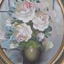 Oval oil painting depicting a still life with flowers, Image 2