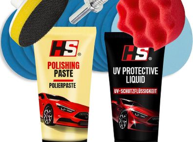HS Headlight Restoration Kit - Complete set for Polishing Dull and Worn Headlights for Car Restoration - Repair Yellow Faded Headlights  Car Headlamp Cleaner To Restore Clarity made in EU
